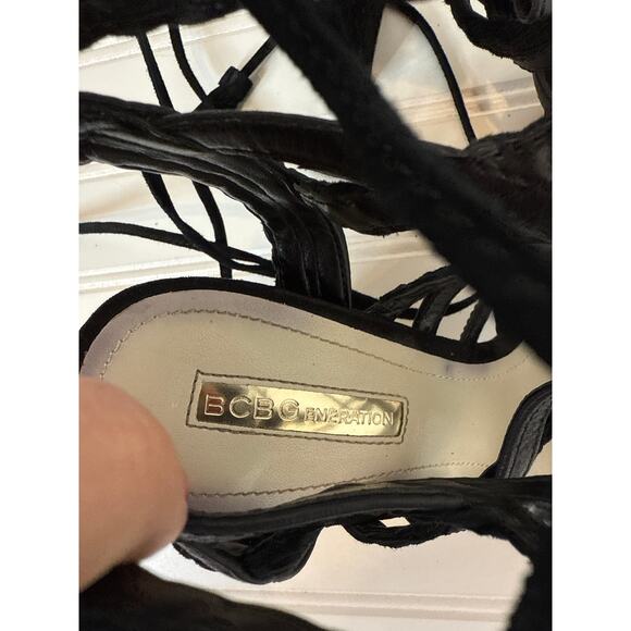 BCBG Generation Ronny Gladiator Block Heel Black Real Suede Sandals Wmns US 7 - Picture 6 of 6